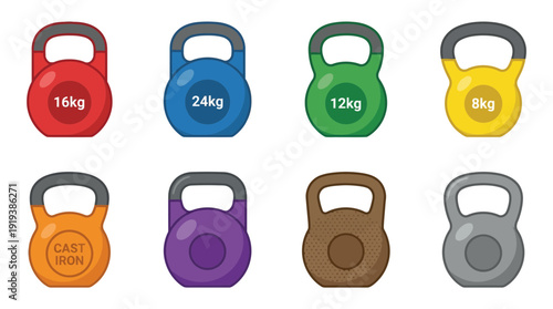 kettlebell , flat color vector set collection , white background , PNG and SVG