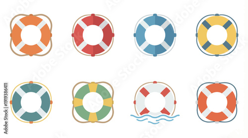 lifebuoy , flat color vector set collection , white background , PNG and SVG