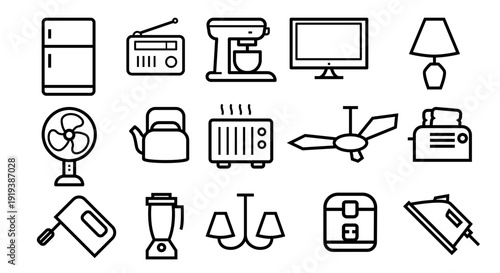 Household Appliances Line Icons Set – Home Electronics Outline Vector Collection