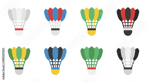 shuttlecock , flat color vector set collection , white background , PNG and SVG