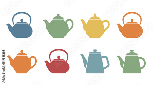 teapot , flat color vector set collection , white background , PNG and SVG