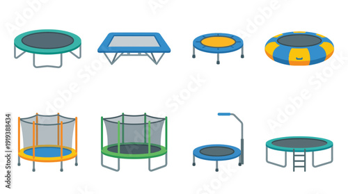 trampoline , flat color vector set collection , white background , PNG and SVG