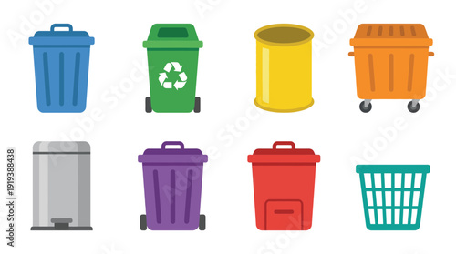 trash bin , flat color vector set collection , white background , PNG and SVG