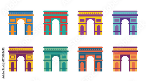 triumphal arch , flat color vector set collection , white background , PNG and SVG