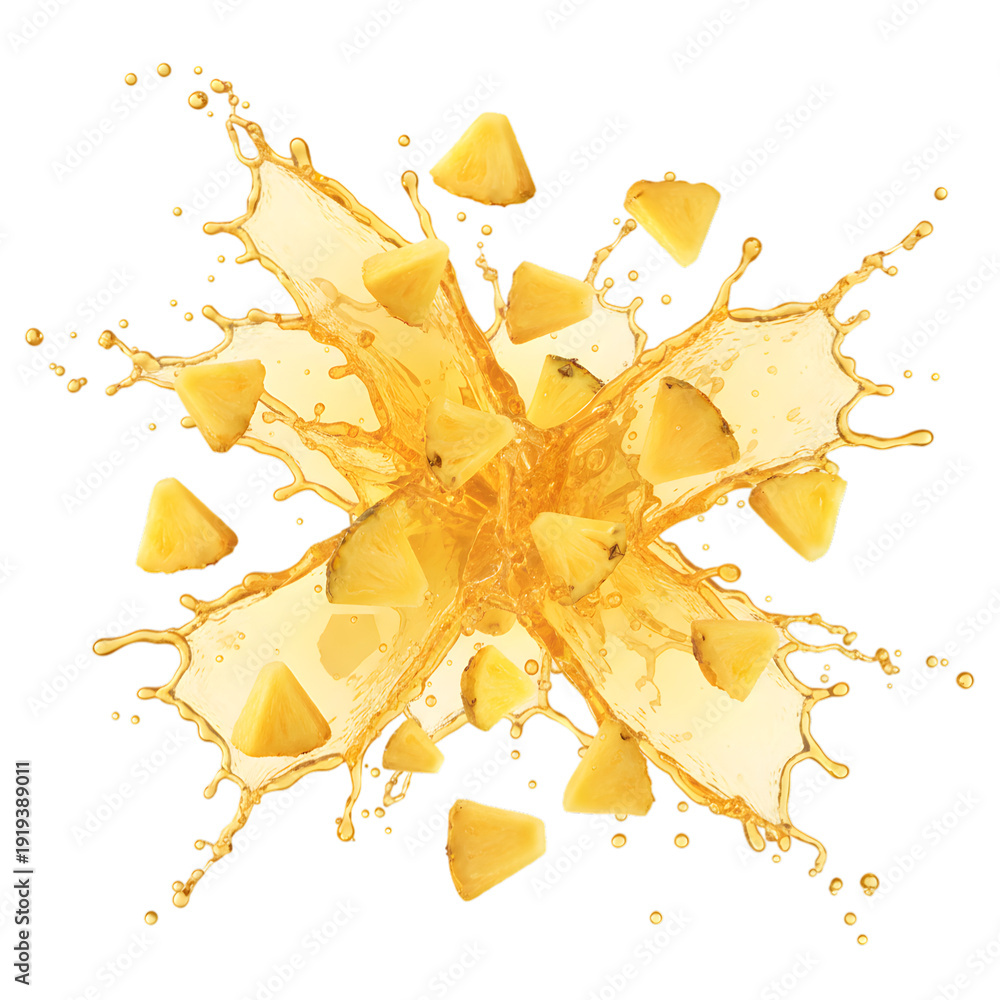 Naklejka premium Vibrant Pineapple Explosion with Fresh Juice and Splash Effects