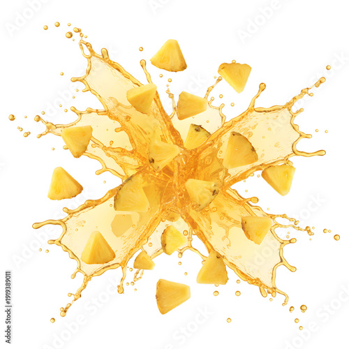 Vibrant Pineapple Explosion with Fresh Juice and Splash Effects