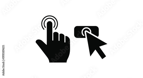 Black silhouette of a hand and cursor interacting with a screen