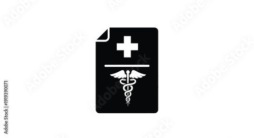 Black medical record with a white cross and caduceus symbol