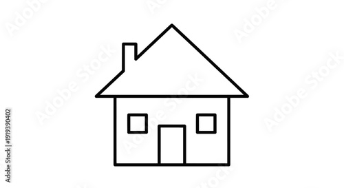 Simple line art drawing of a house icon. Minimalist black and white home symbol for real estate, property, and housing concepts.