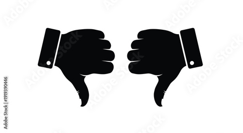 Two black silhouettes of hands displaying a thumbs down gesture