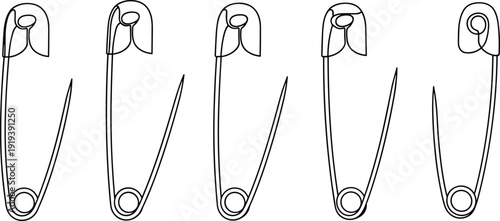 Safety Pin Line Icon Collection with Open and Closed Variations Minimal Outline Vector Illustration Isolated on White Background