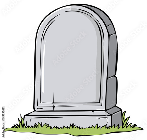 Simple Grave Stone on Grass Plot with Copy Space for Message Vector Illustration