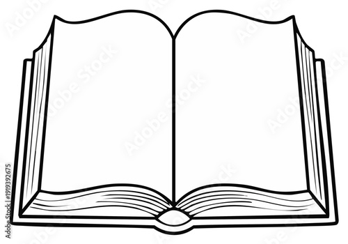 Simple Open Book Outline Drawing with Blank Pages Ready for Content and Education