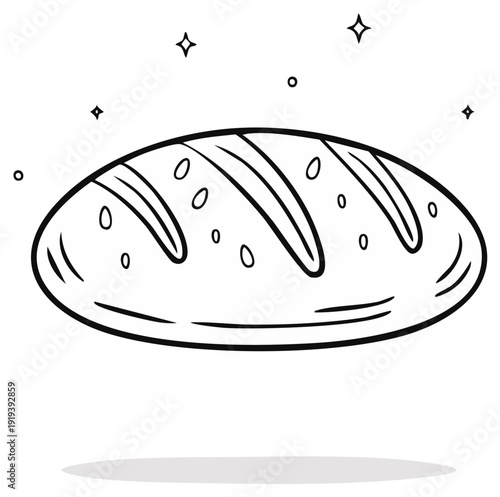 Black and white hand drawn bread loaf doodle sketch for bakery and food concepts