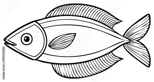 Black and white illustration of a fish, aquatic animal