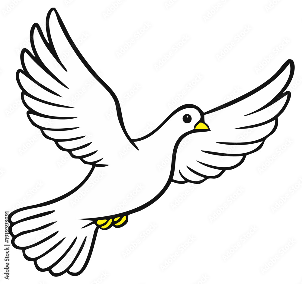 Fototapeta premium White Dove in Flight Clip Art Illustration Promoting Peace, Hope, and Remembrance with Elegant Wings and Feathers