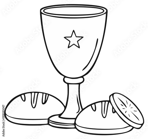 Illustration of Christian Communion Elements: Chalice and Bread, Representing the Eucharist or Lord's Supper