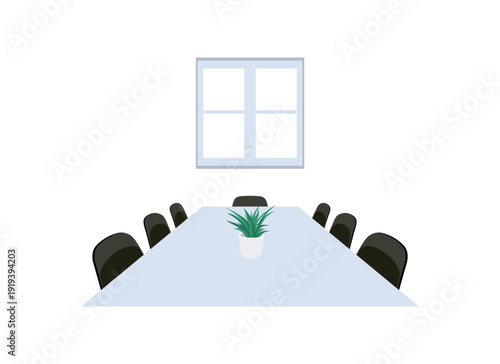 Modern Conference Room Interior with Long Table and Chairs. Flat Vector Illustration