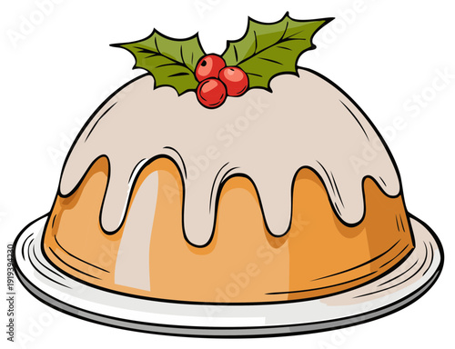 Christmas Pudding with Holly and Berries, Iced Dessert