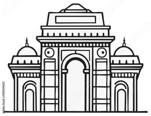 Line art illustration of a memorial archway design for Indian landmark drawing for architecture outline