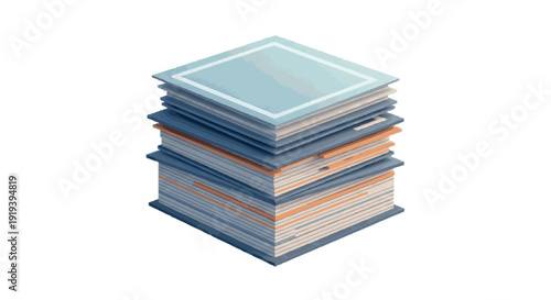 Neatly stacked isometric illustration representing a versatile pile of organized knowledge, learning materials, or professional documents, ideal for educational, academic, and business themes