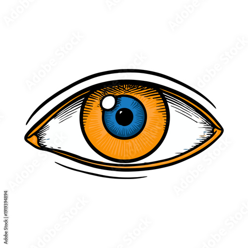 Eye Artwork Depicting a Human Organ with Vibrant Orange and Blue Colors