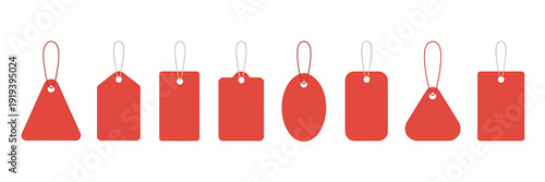 Red tag shapes with strings for labeling and identification purposes