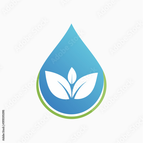 Symbolic logo of a water droplet containing a sprouting plant, representing growth and environmentalism