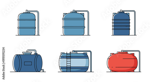 Water Tank Line art clean modern color illustration