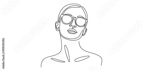 Minimalist one line art woman wearing sunglasses