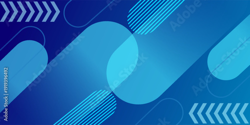 Blue abstract geometric background simple, diagonal rounded shapes, cyan and navy gradient, striped pattern, dotted accents, flat modern vector style, clean corporate design, high resolution
