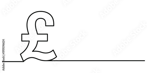 Minimalist continuous line british pound sterling symbol vector