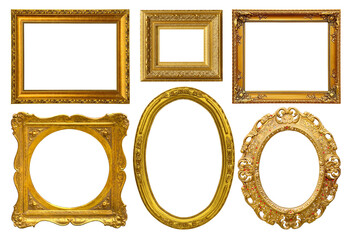 Gold ornate vintage antique picture frames collection