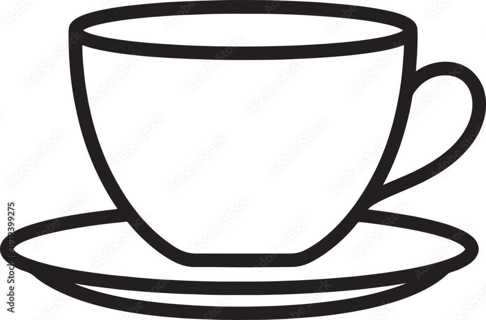 Ταπετσαρία Minimalist black line art illustration of a teacup and saucer icon