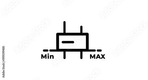 Simple black line diagram of a potentiometer with minimum and maximum labels.