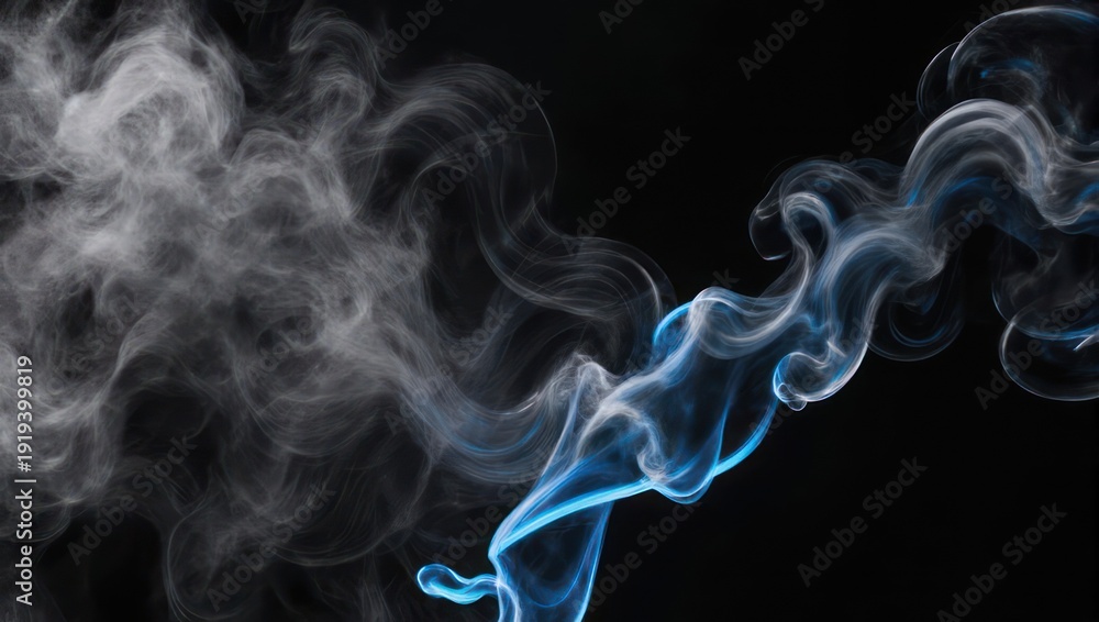 Obraz premium Dynamic Blue and White Smoke Swirls on a Dark Background.
