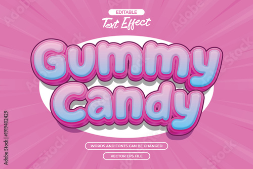 Gummy candy editable text effectb with cute text style and with comic background
