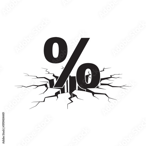 A percent sign breaking through cracked ground symbolizing a significant drop