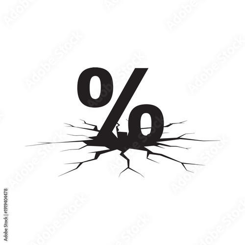 Cracked surface reveals a bold percentage symbol in black and white