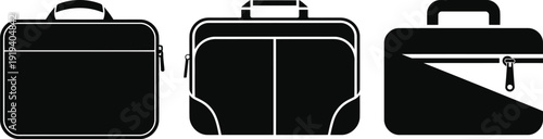 Modern laptop bag icons set with briefcase backpack messenger sleeve and luggage symbols for business travel e-commerce web interface design