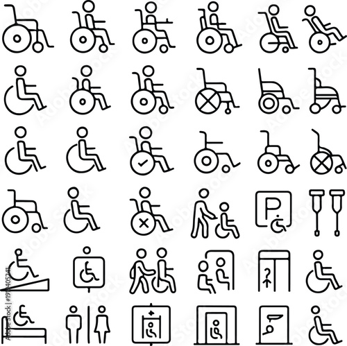 Set of wheelchair icons transparent
