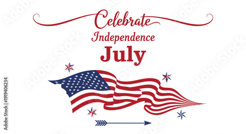 American Independence Day icon with flag, stars, and arrow, isolated on transparent background