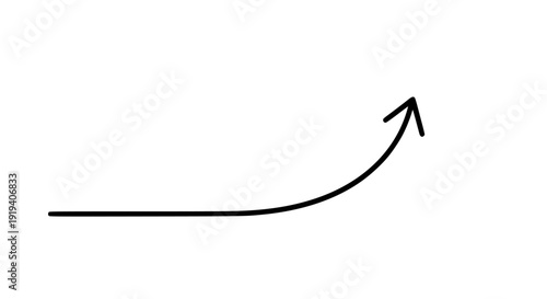 Simple black hand drawn upward curving arrow symbol indicating positive trajectory for business growth success and market improvement concepts