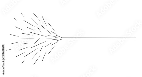 Simple black and white vector graphic illustrating a stylized sparkler effect with radiating lines suggesting intense light burst or energy release motion on a clean background.