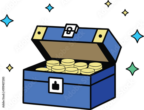 Treasure chest filled with gold coins vector illustration