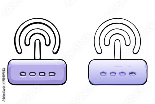 Wireless Router Icon - Internet Connection and Wi-Fi Network 3D and Outline Vector