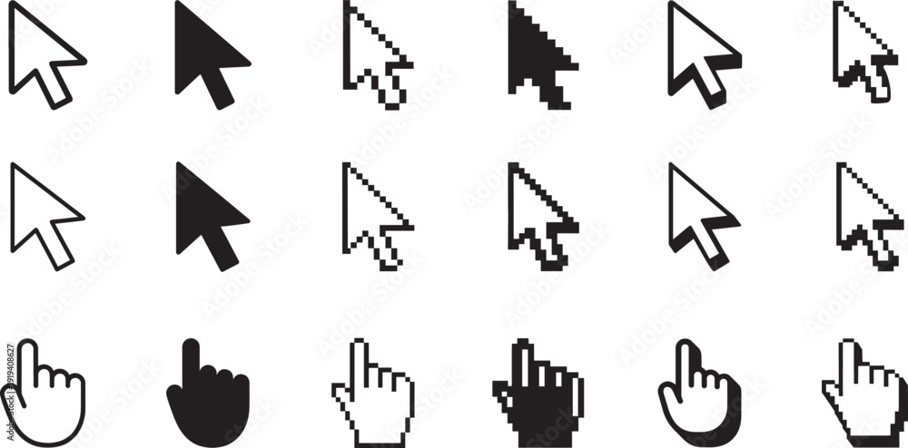 Foto Mouse click cursor icon set in editable EPS format for web, app, UI and digital interface design
