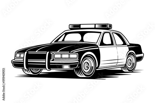 American Police Car Vector Graphic Illustration. Vintage Law Enforcement Vehicle Vector Design