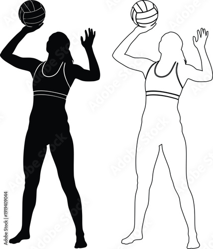 Female athletes demonstrating different volleyball serving techniques in athletic attire