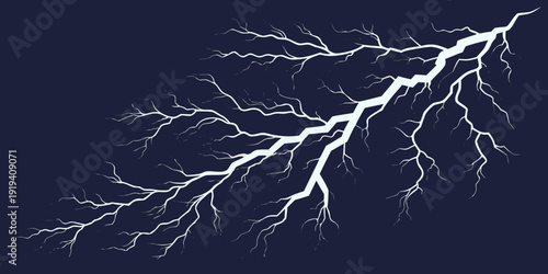 Abstract white branching lightning bolt pattern design isolated on transparency